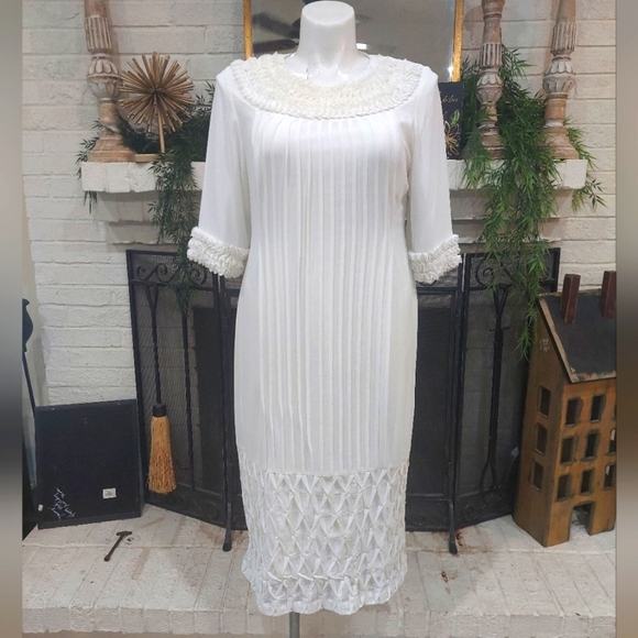 night shift linen Dresses & Skirts - Night Shift Linen Ivory Shift Dress Event Wedding Mother Midi Modest Formal Sz10